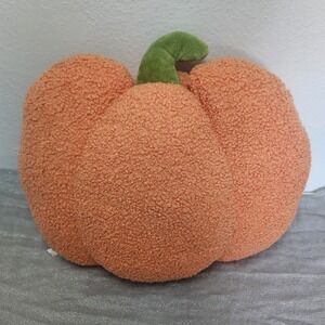 Sherpa Bouclé Pumpkin Plush Decorative Fall Accent Pillow Whimsy Holiday 14"